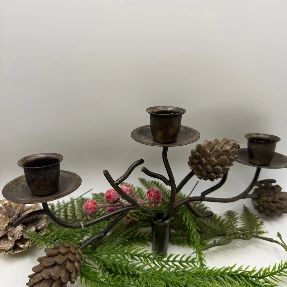 Rustic Metal Pinecone Wine Bottle Candle Stick Holder - Picture 14 of 17